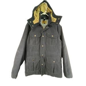 Obey Propaganda Men's Large Blue Quilt Lined Barn Chore Coat With Removable Hood